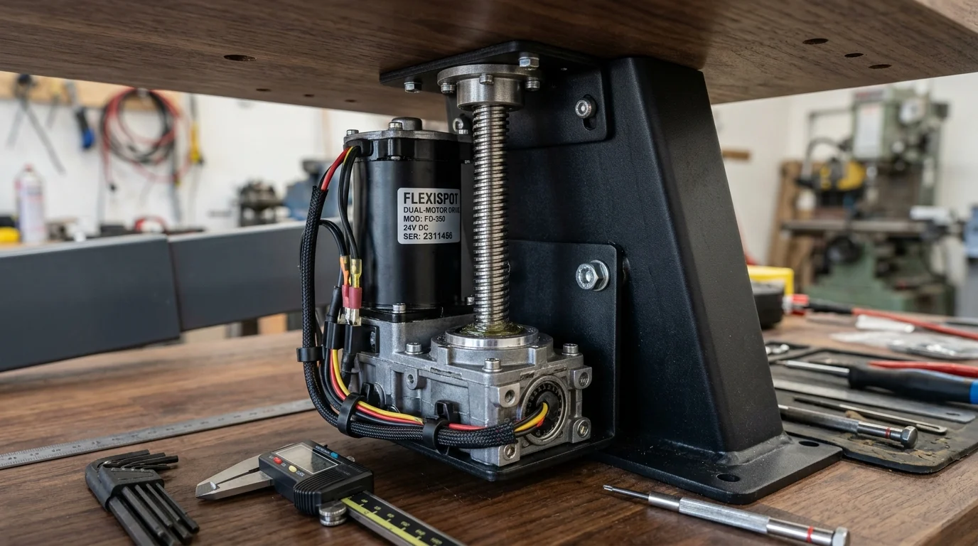 Inspecting and lubricating the internal lead screw and motor drive gearbox on an electric standing desk