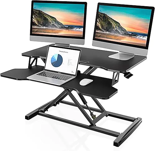 FITUEYES height adjustable standing desk converter with dual gas-spring lift mechanism