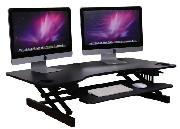 Rocelco ADRB-45 standing desk converter with wide dual-monitor platform