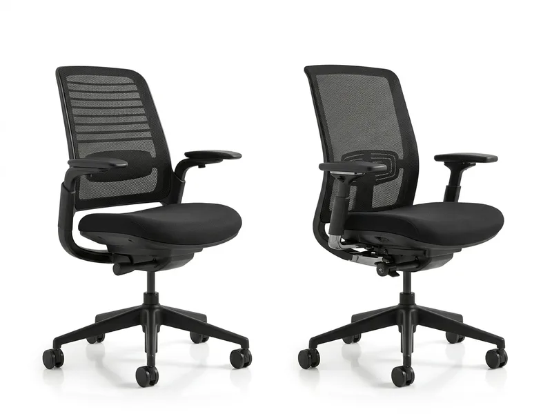 Steelcase Series 1 and Steelcase Series 2 ergonomic task chairs side by side