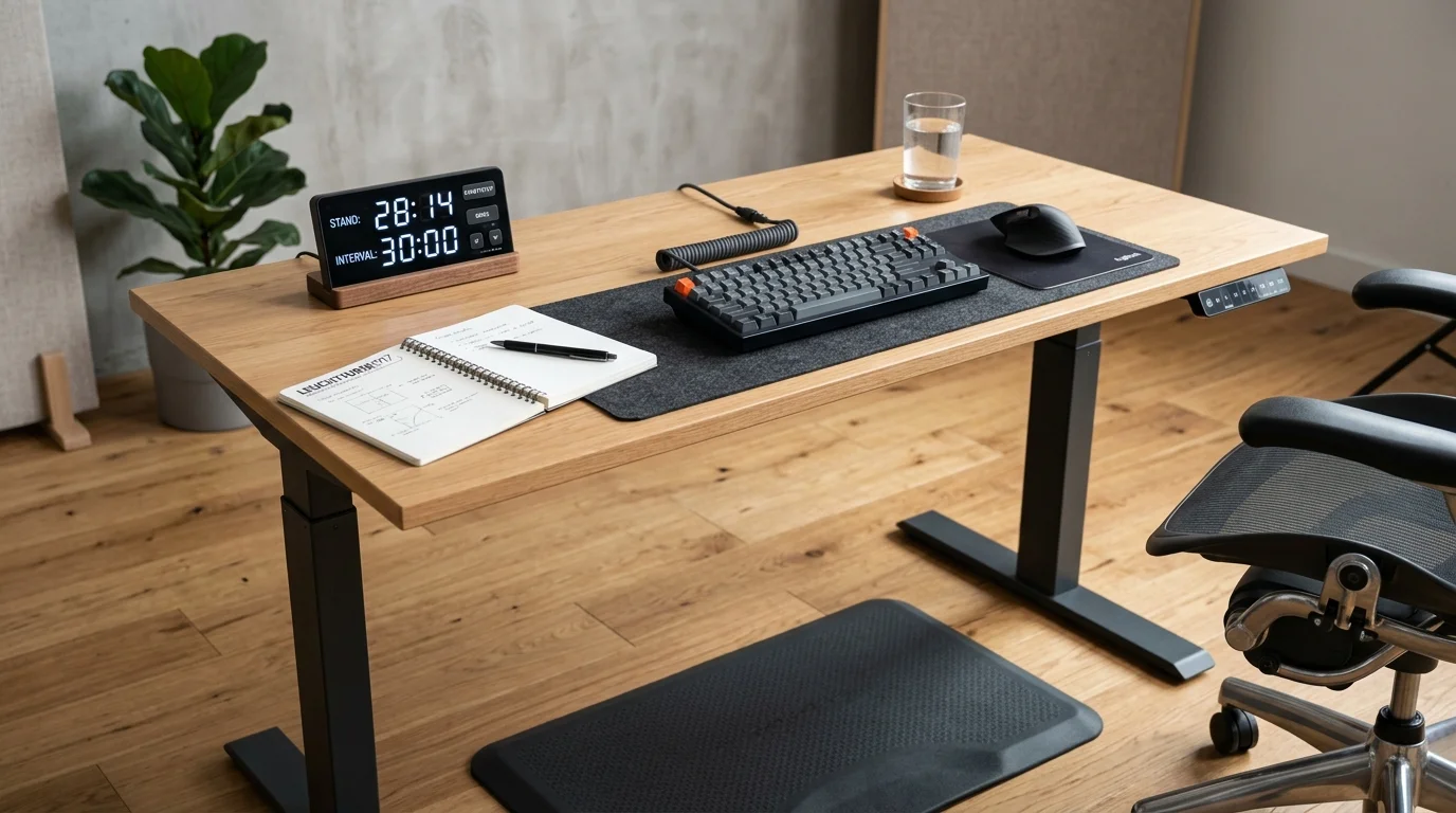 Electric Standing Desk Elevated with Anti Fatigue Mat and Ergonomic Accessories